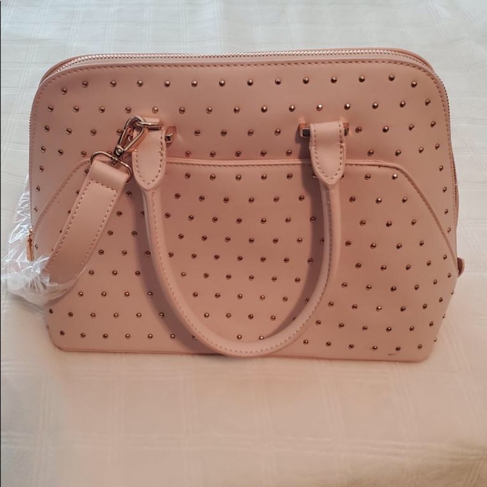 NWOT ballet pink satchel purse with rose gold studs